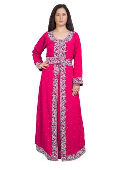 Moroccan Bridal  Islamic Arabic Hand Zari Work Georgette Plus Size Abaya Dress