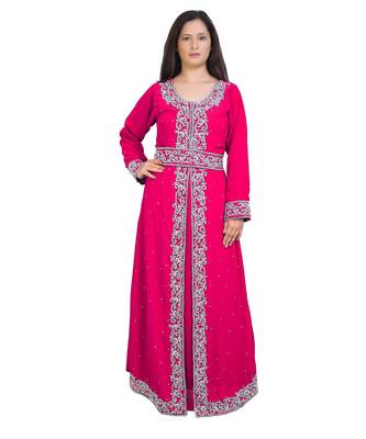 Moroccan Bridal  Islamic Arabic Hand Zari Work Georgette Plus Size Abaya Dress 1