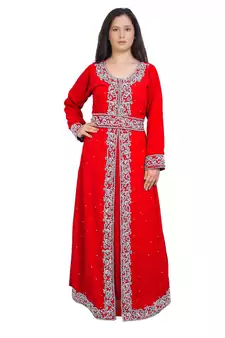 Moroccan Bridal  Islamic Arabic Hand Zari Work Georgette Plus Size Abaya Dress
