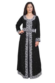 Moroccan Bridal  Islamic Arabic Hand Zari Work Georgette Plus Size Abaya Dress