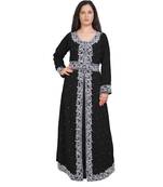 Moroccan Bridal  Islamic Arabic Hand Zari Work Georgette Plus Size Abaya Dress