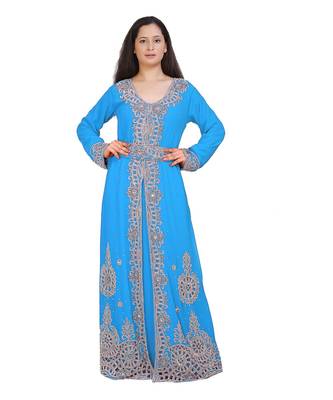 Ethnic Moroccan Beautiful Zari Work Jilbab Jalabiya Kaftan Dress 1