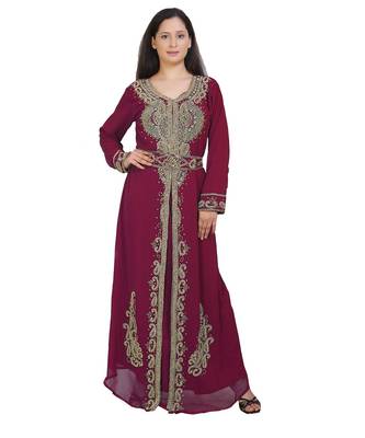 Royal Moroccan Beautiful Zari Work Jilbab Jalabiya Kaftan Dress 1