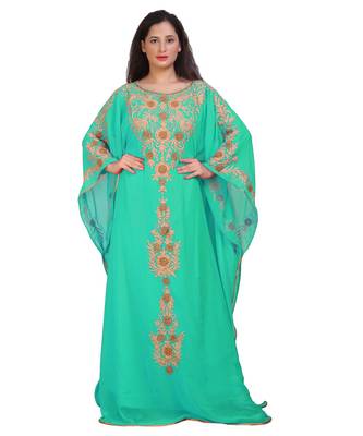 Modern Khaleeji Machine Embroidery Kaftan Georgette Dress 1