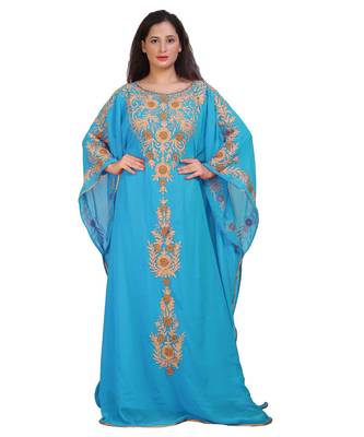 Modern Khaleeji Machine Embroidery Kaftan Georgette Dress 1