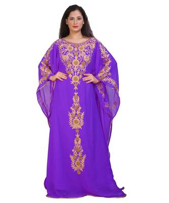 Modern Khaleeji Machine Embroidery Kaftan Georgette Dress 1