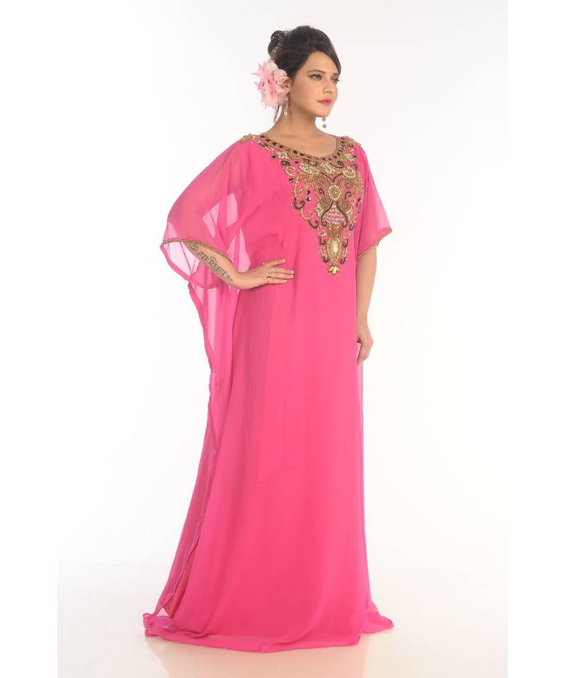 Pink Georgette Embroidered Kaftan
