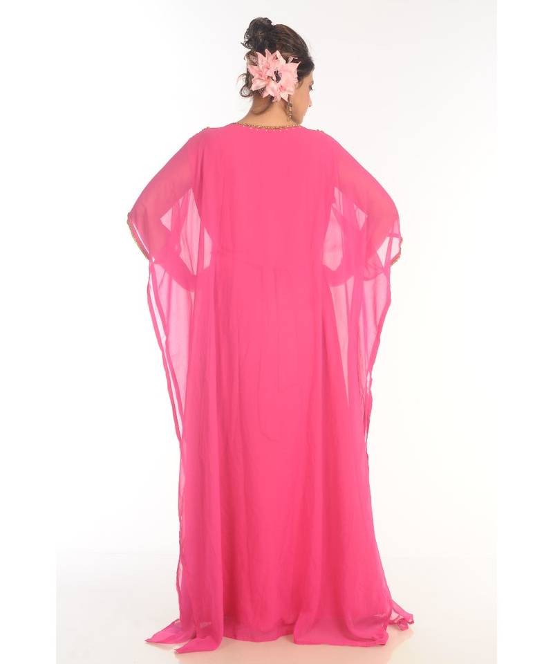 Pink Georgette Embroidered Kaftan
