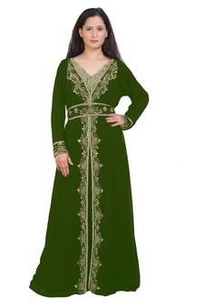 Moroccan Bridal  Islamic Arabic Hand Zari Work Georgette Plus Size Abaya Dress