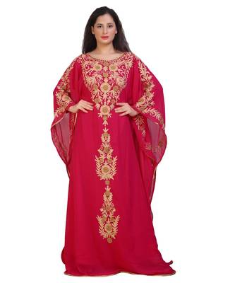 Modern Khaleeji Machine Embroidery Kaftan Georgette Dress 1