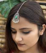 German Silver Green Stone Maangtikka