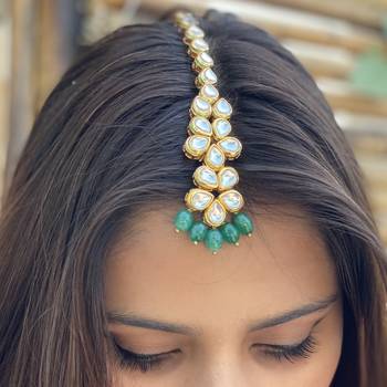 Green Gold Tone Kundan Inspired Maangtikka 2