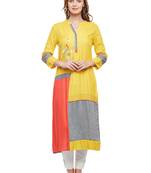 Women Yellow Rayon Embroidered Long Kurta