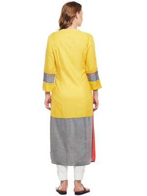 Women Yellow Rayon Embroidered Long Kurta 2