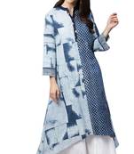 Women Blue Cotton Printed Long Kurta