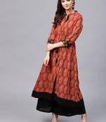 Women Red Cotton Printed Long Kurta