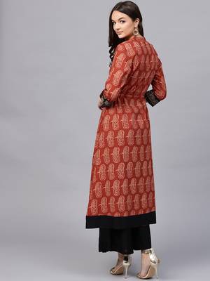 Women Red Cotton Printed Long Kurta 2