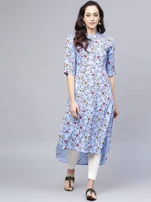 Women Purple Rayon Printed Long Kurta 1