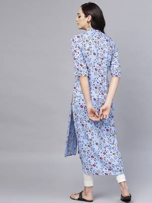 Women Purple Rayon Printed Long Kurta 2