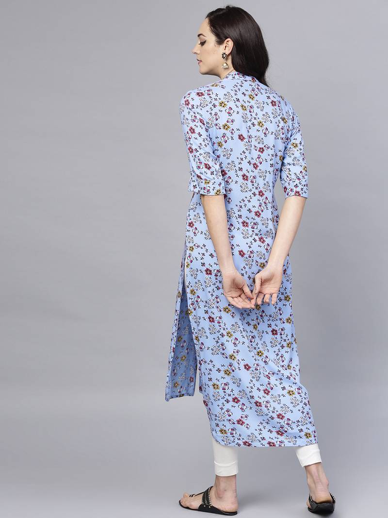 Women Purple Rayon Printed Long Kurta