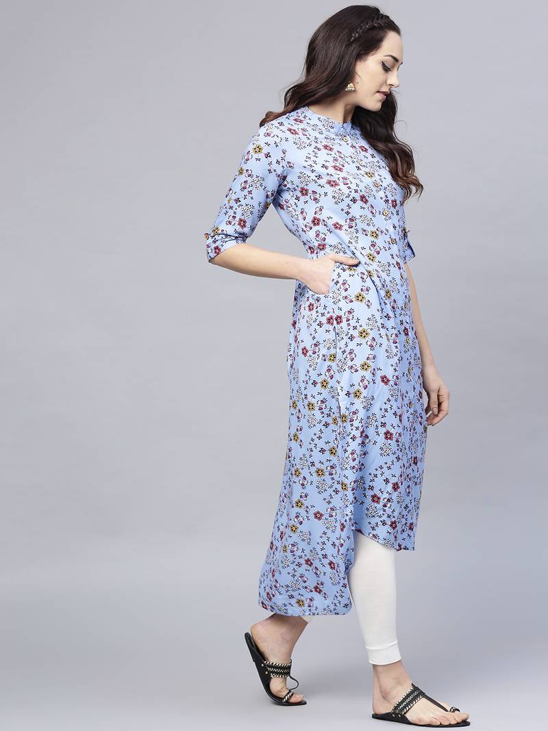 Women Purple Rayon Printed Long Kurta
