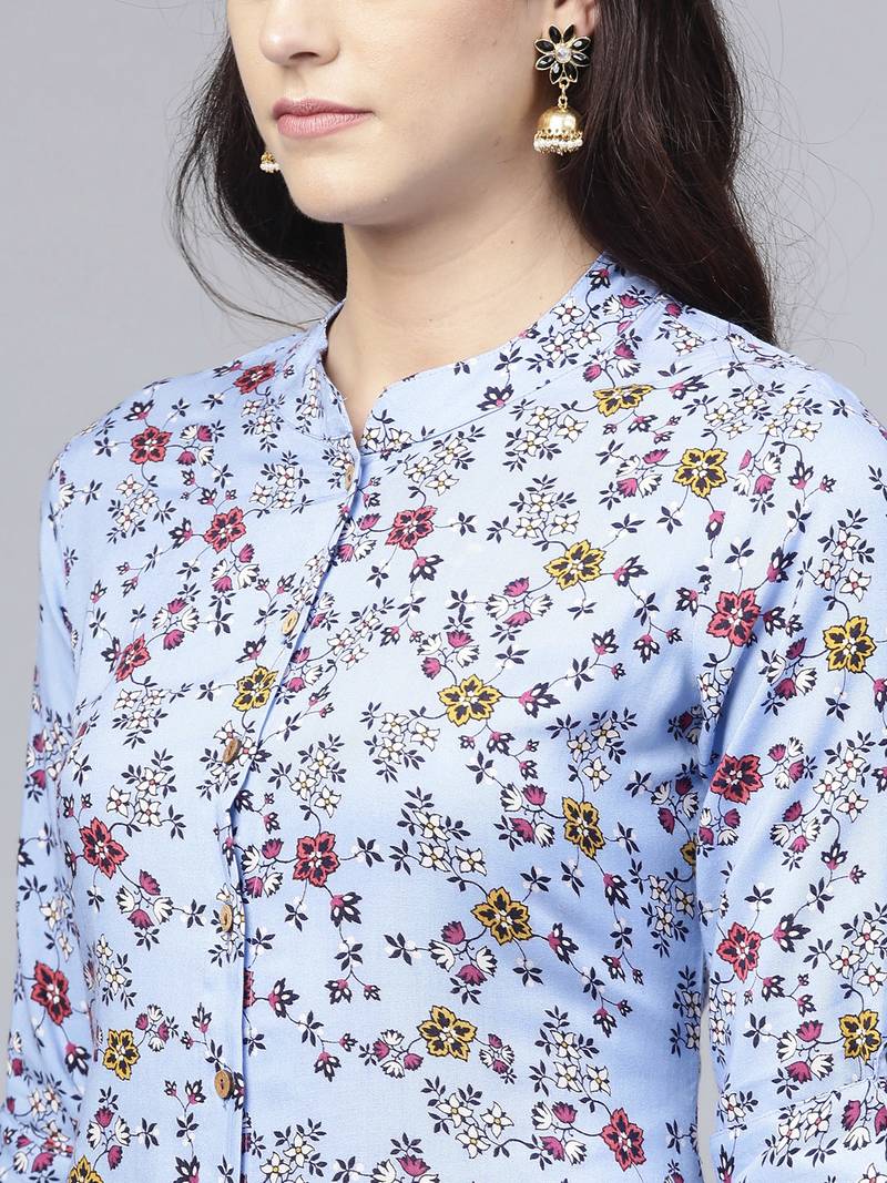 Women Purple Rayon Printed Long Kurta