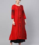 Women Red Rayon Printed Long Kurta