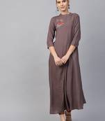 Women Grey Rayon Embroidered Long Kurta