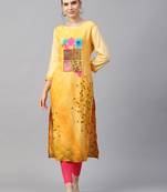 Women Yellow Rayon Printed Long Kurta