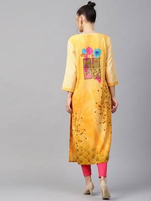 Women Yellow Rayon Printed Long Kurta 2