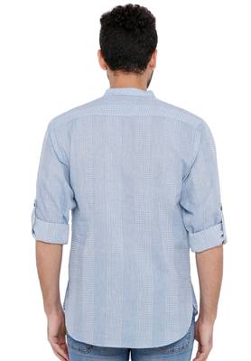 Men'S Cotton Self Textured Sky Blue Colour Roll Up Short Kurta 2