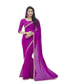 Purple embroidered silk blend saree with blouse 1