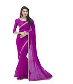 Purple embroidered silk blend saree with blouse