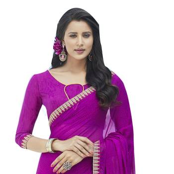 Purple embroidered silk blend saree with blouse 2
