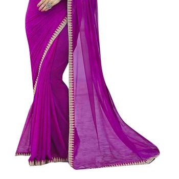 Purple embroidered silk blend saree with blouse 3