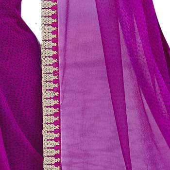 Purple embroidered silk blend saree with blouse 4