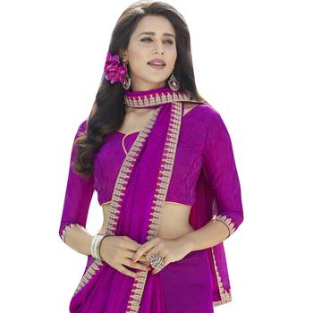 Purple embroidered silk blend saree with blouse 5