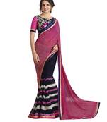 Pink printed georgette saree with blouse