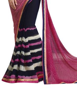 Pink printed georgette saree with blouse 3