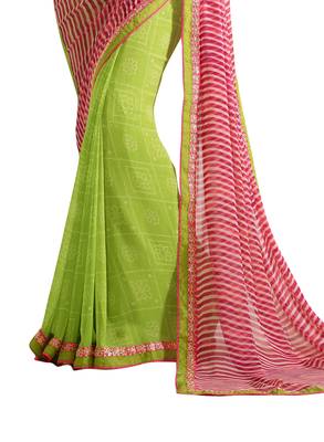 Green printed georgette saree with blouse 3