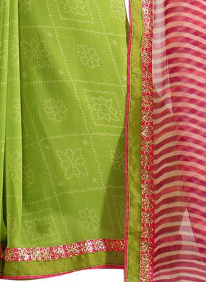 Green printed georgette saree with blouse 4