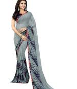 Grey printed georgette saree with blouse