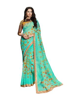 multicolor printed Net saree with blouse 1