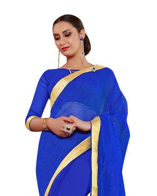 Blue printed georgette saree with blouse 2
