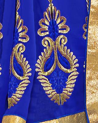 Blue printed georgette saree with blouse 4