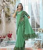 Green plain chiffon saree with blouse