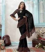 Black plain chiffon saree with blouse