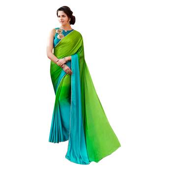 multicolor embroidered Satin saree with blouse 1