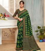 Green printed chanderi silk saree with blouse
