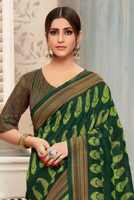 Green printed chanderi silk saree with blouse 2